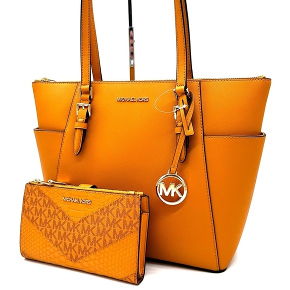 Michael Kors Large Charlotte Tote Bag & Double Zip Wallet Wristlet Cider (NWT) - Picture 2 of 15